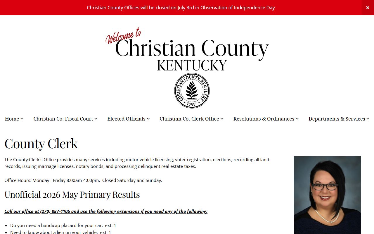 Christian County court records County Clerk office page