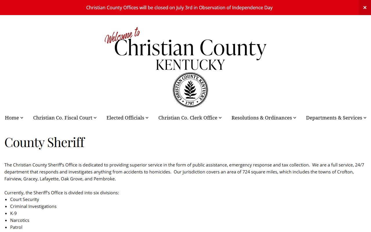 Christian County warrant records Sheriff county profile