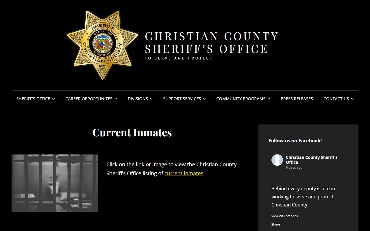 Christian County inmate search Sheriff current inmates page