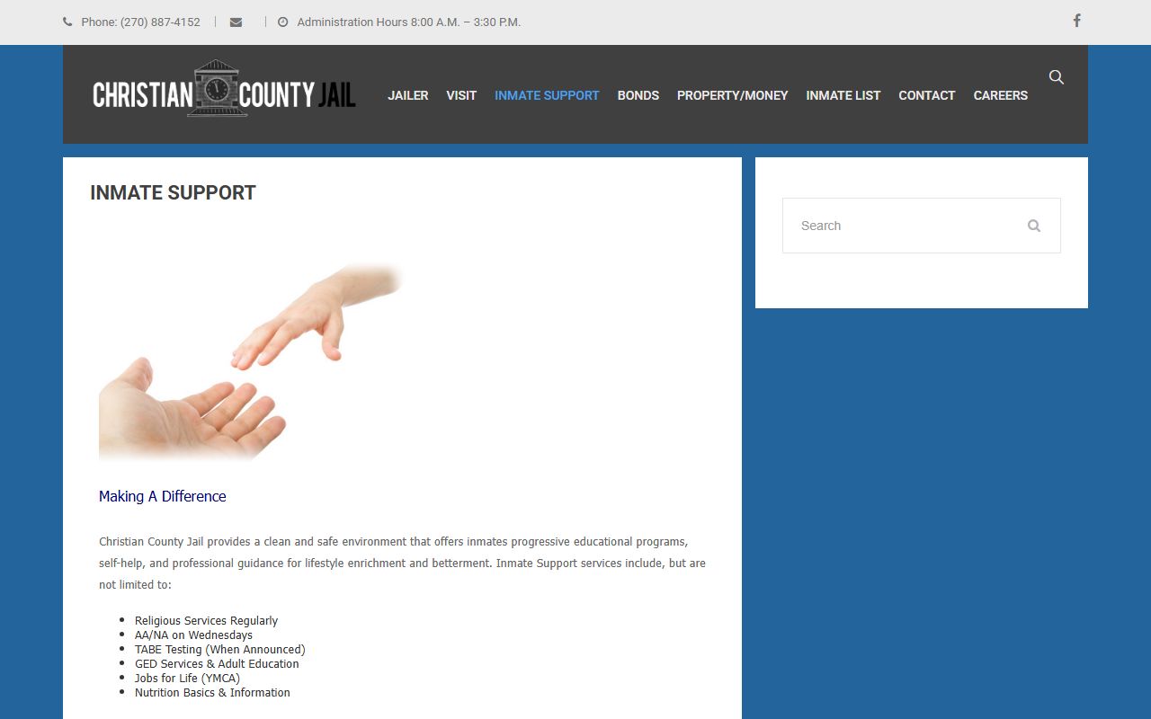 Christian County inmate search inmate support programs