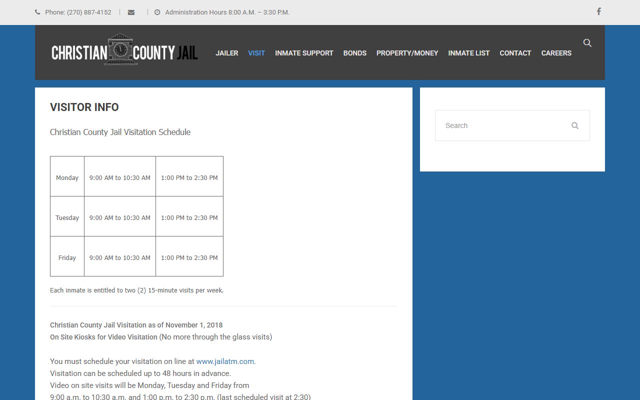Christian County inmate search visitation schedule