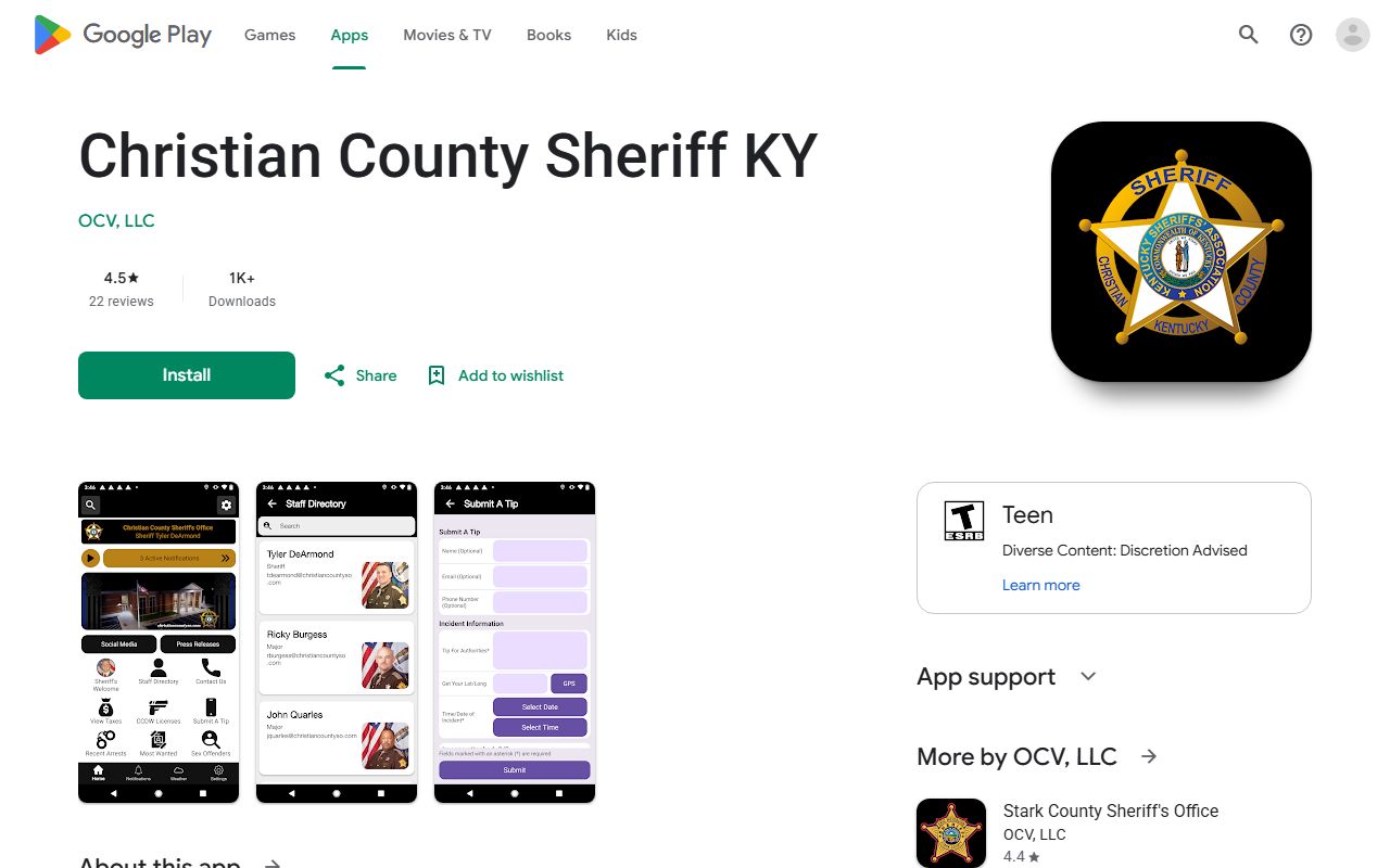 Christian County warrant search Sheriff Android app listing