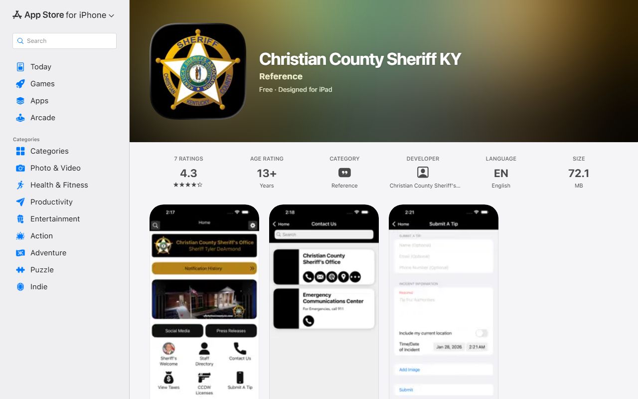 Christian County warrant search Sheriff iOS app listing